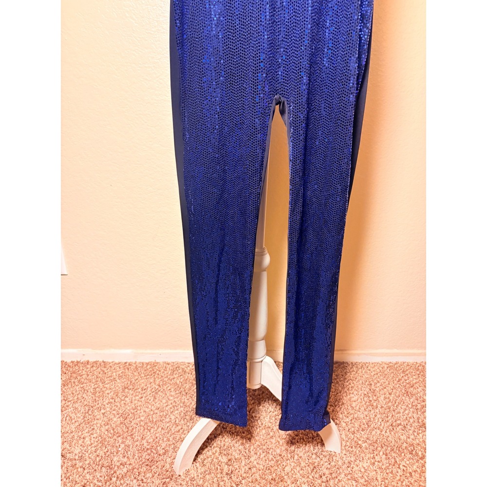 Y2K USA Heart Blue Sequin Halter Jumpsuit Open Back Festival Party Large - Picture 2 of 5